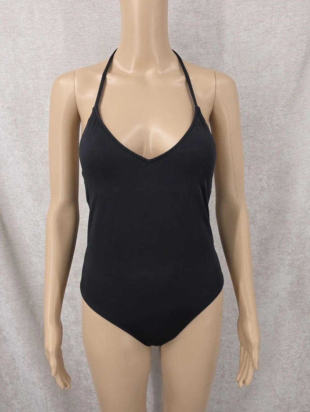 Victoria's Secret PINK Black V-Neck Halter One-Piece Swimsuit Ruched Butt